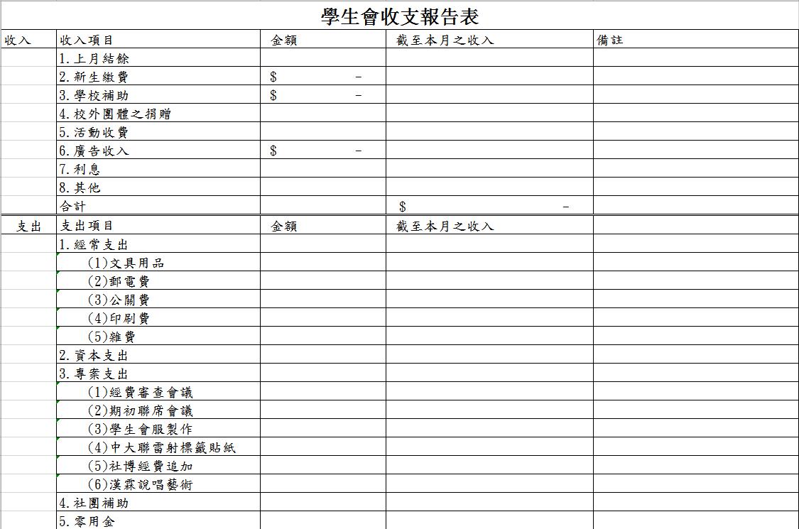 学生会收支報告表