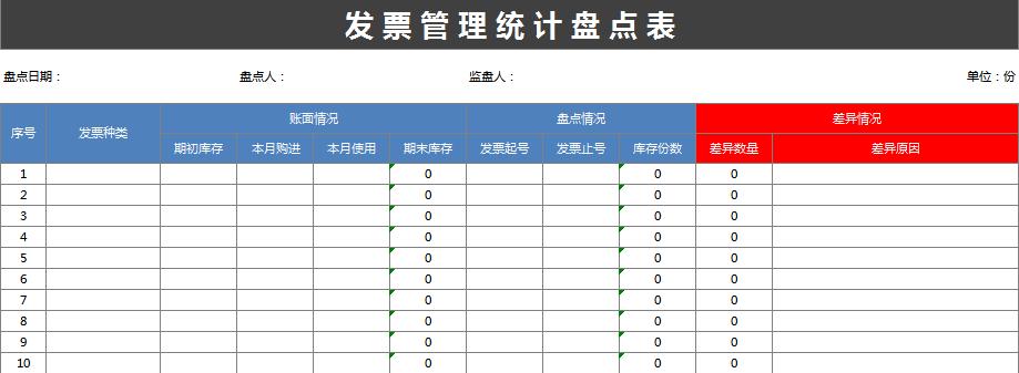 发票管理统计盘点excel表格模板