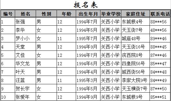 通用学生报名表模板