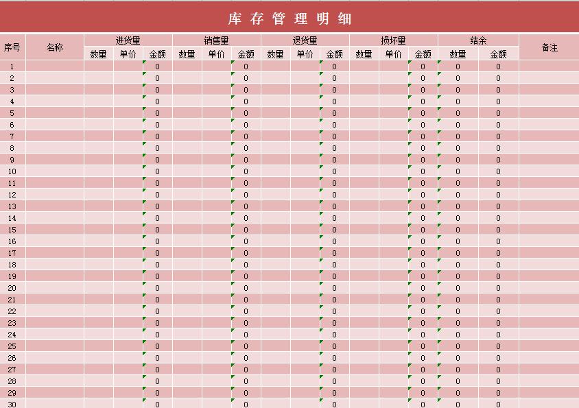 库存管理明细excel模板