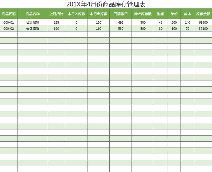 商务库存管理表excel表格模板