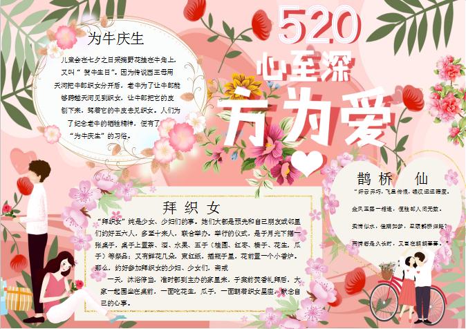 唯美清新花卉情人节小报Word模板