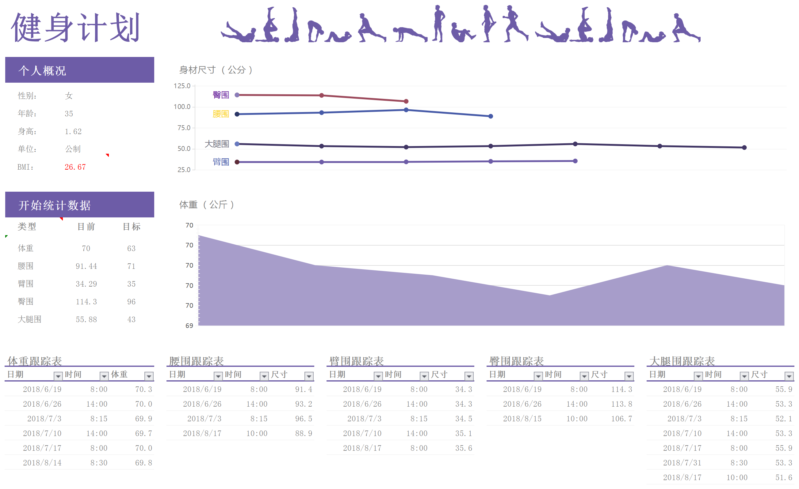 健身计划日志表格excel模板