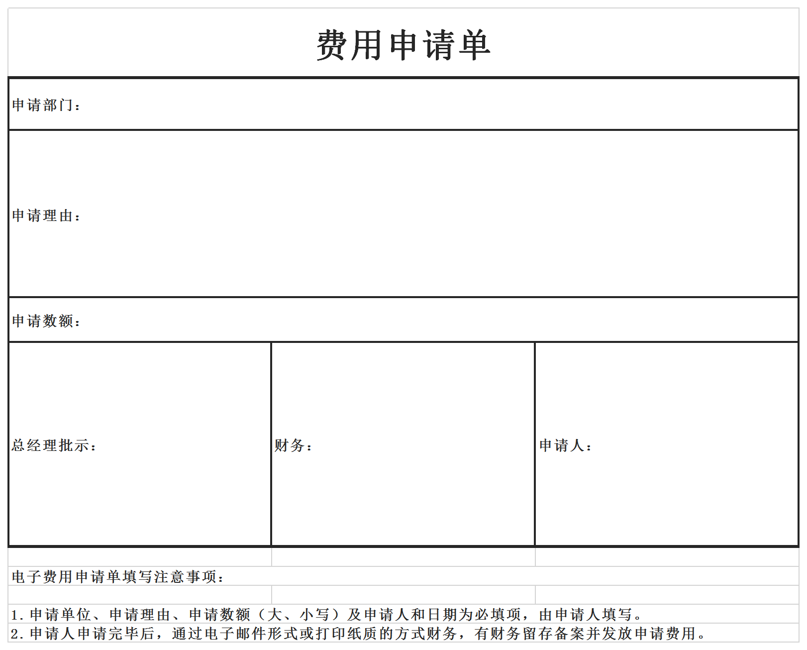 电子模板费用申请单