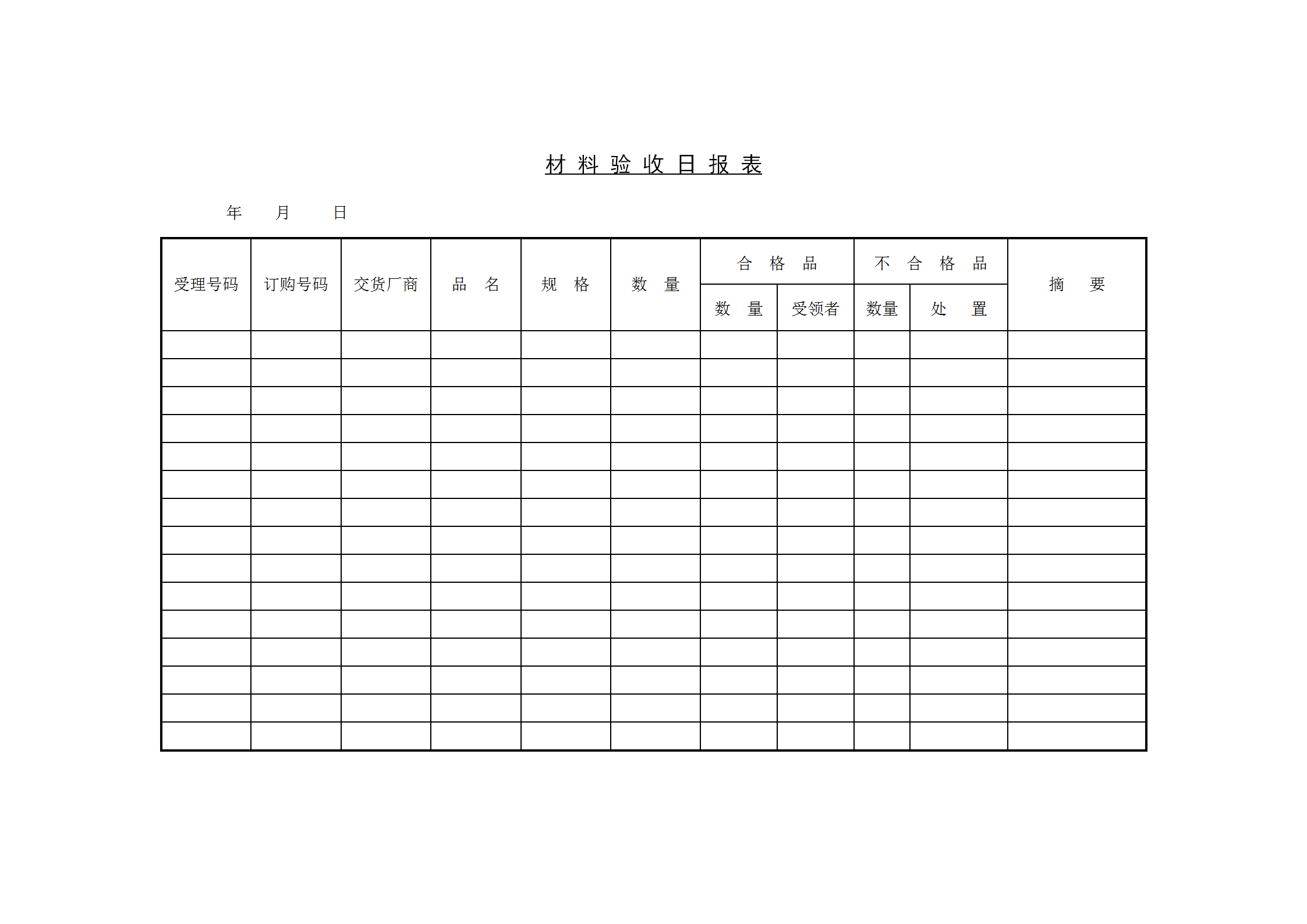 材料验收日统计报表word模板