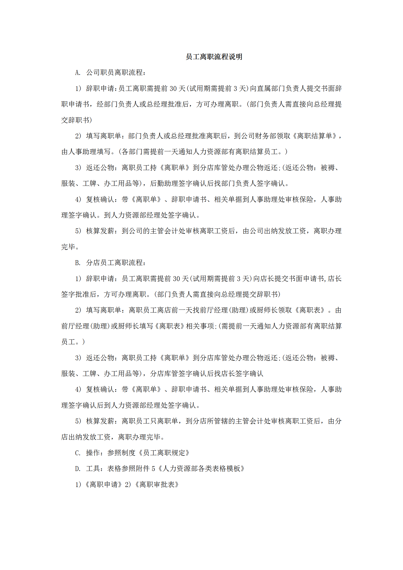 某酒店员工离职流程与制度word模板-1