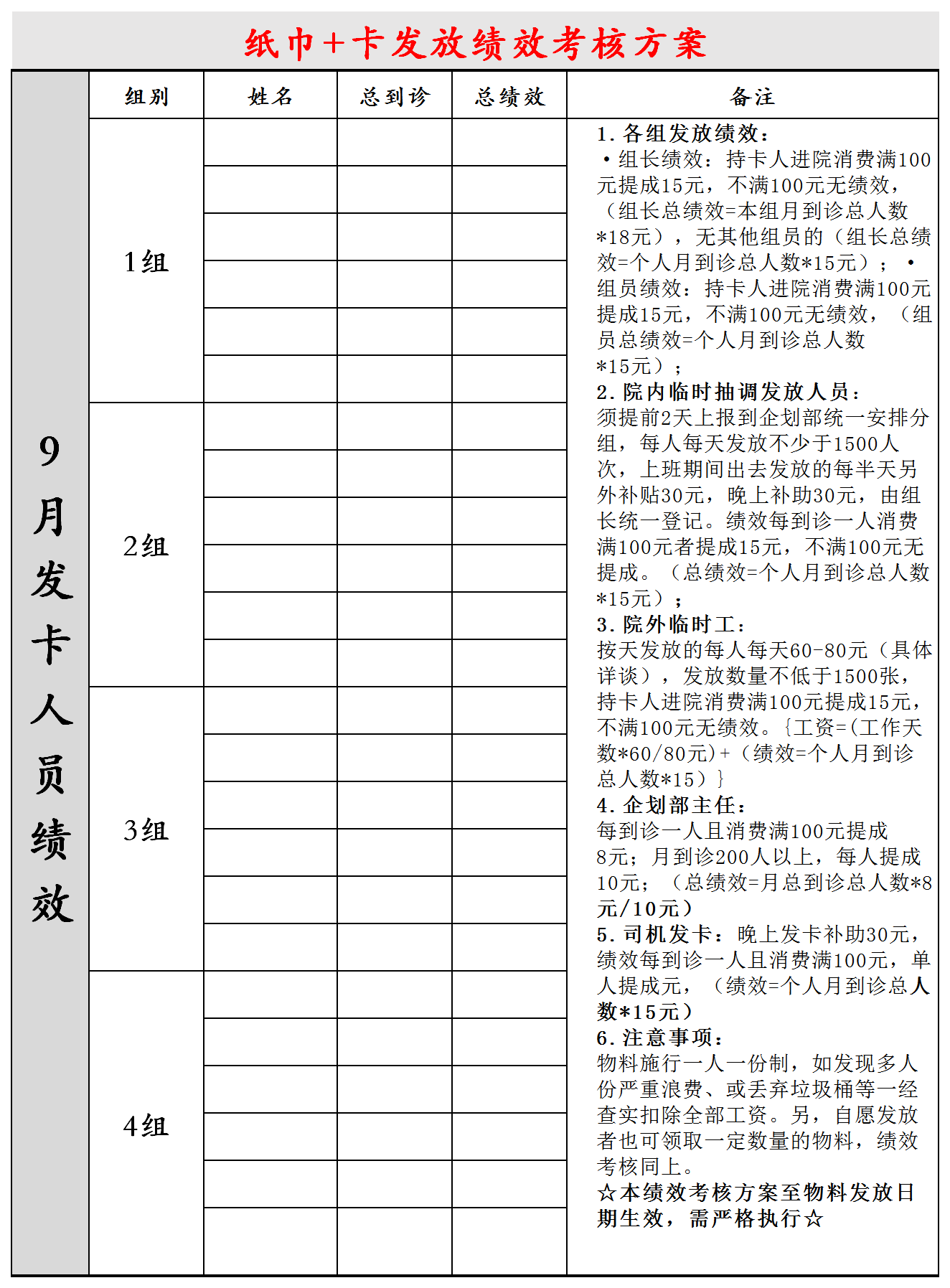 纸巾卡发放计划统计表Excel模板