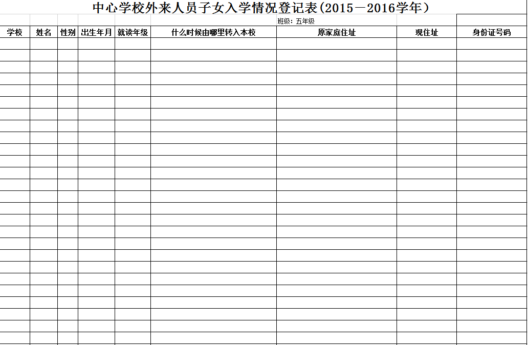 中心学校外来人员子女入学情况登记表Excel模板