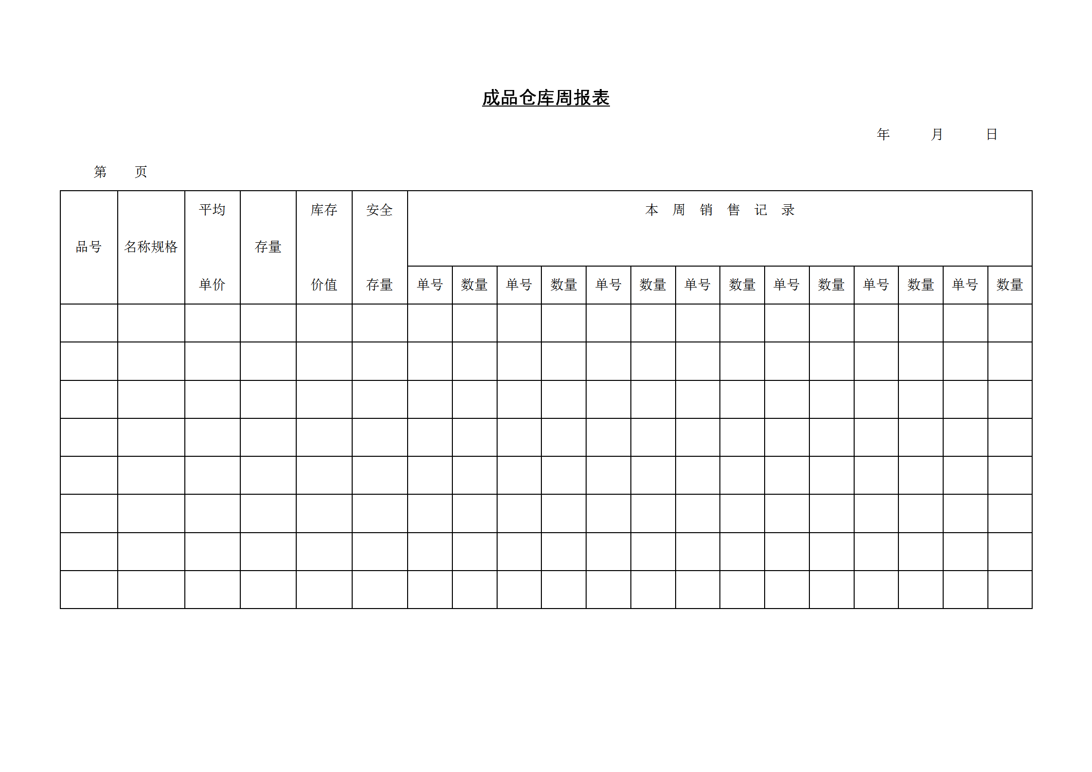 成品仓库周统计报表word模板