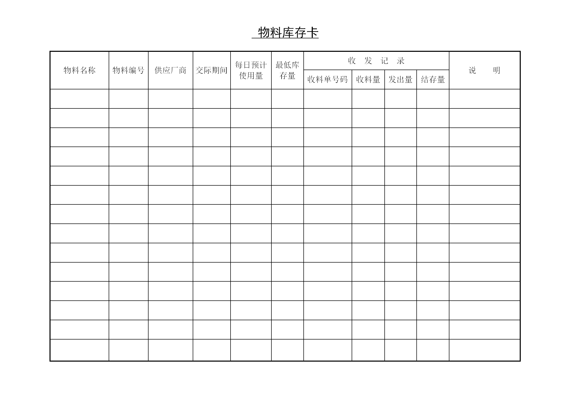 工厂物料库存卡word模板