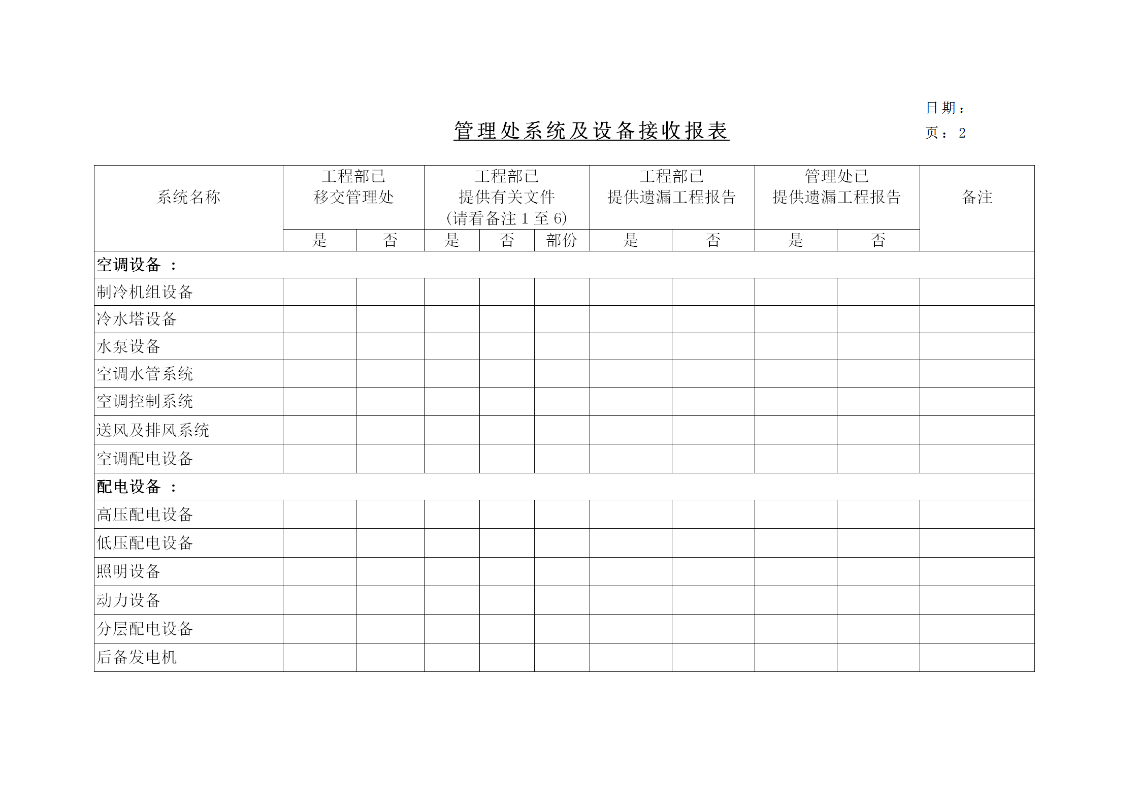 管理处系统及设备接收统计报表word模板-1