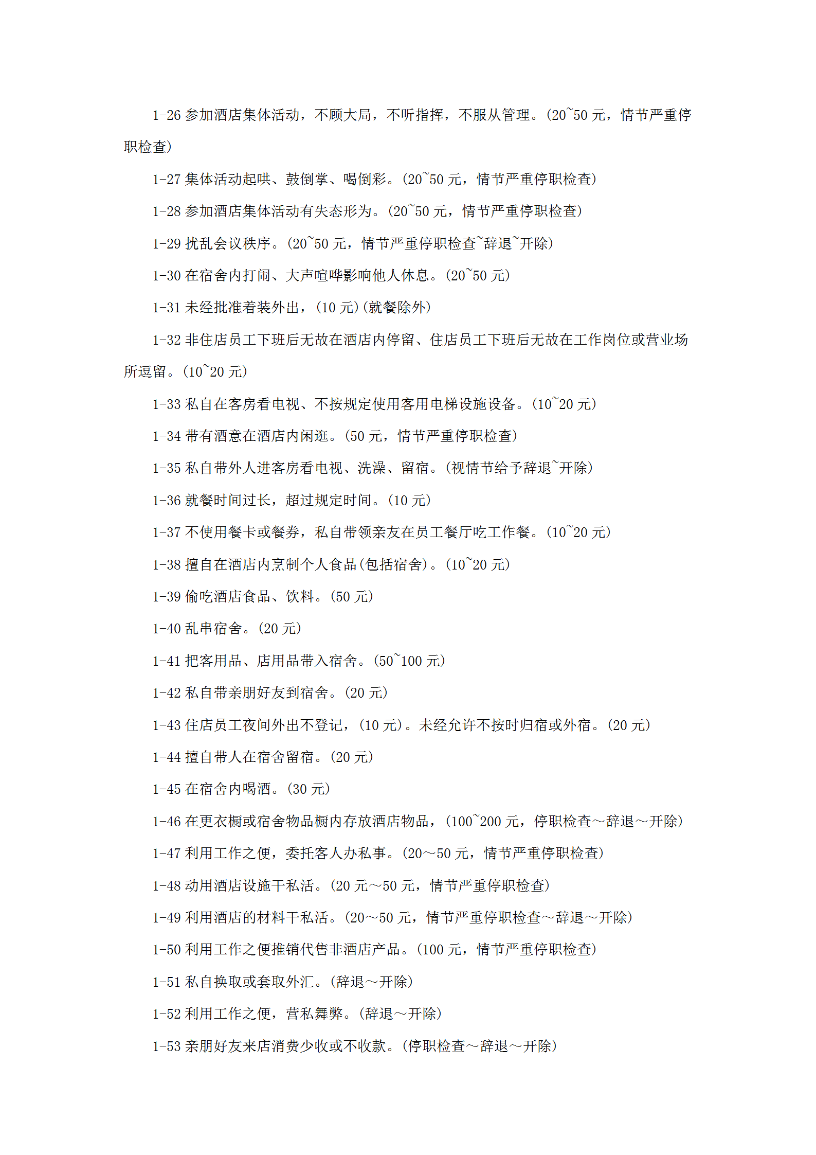 酒店违纪处罚条例word模板-1