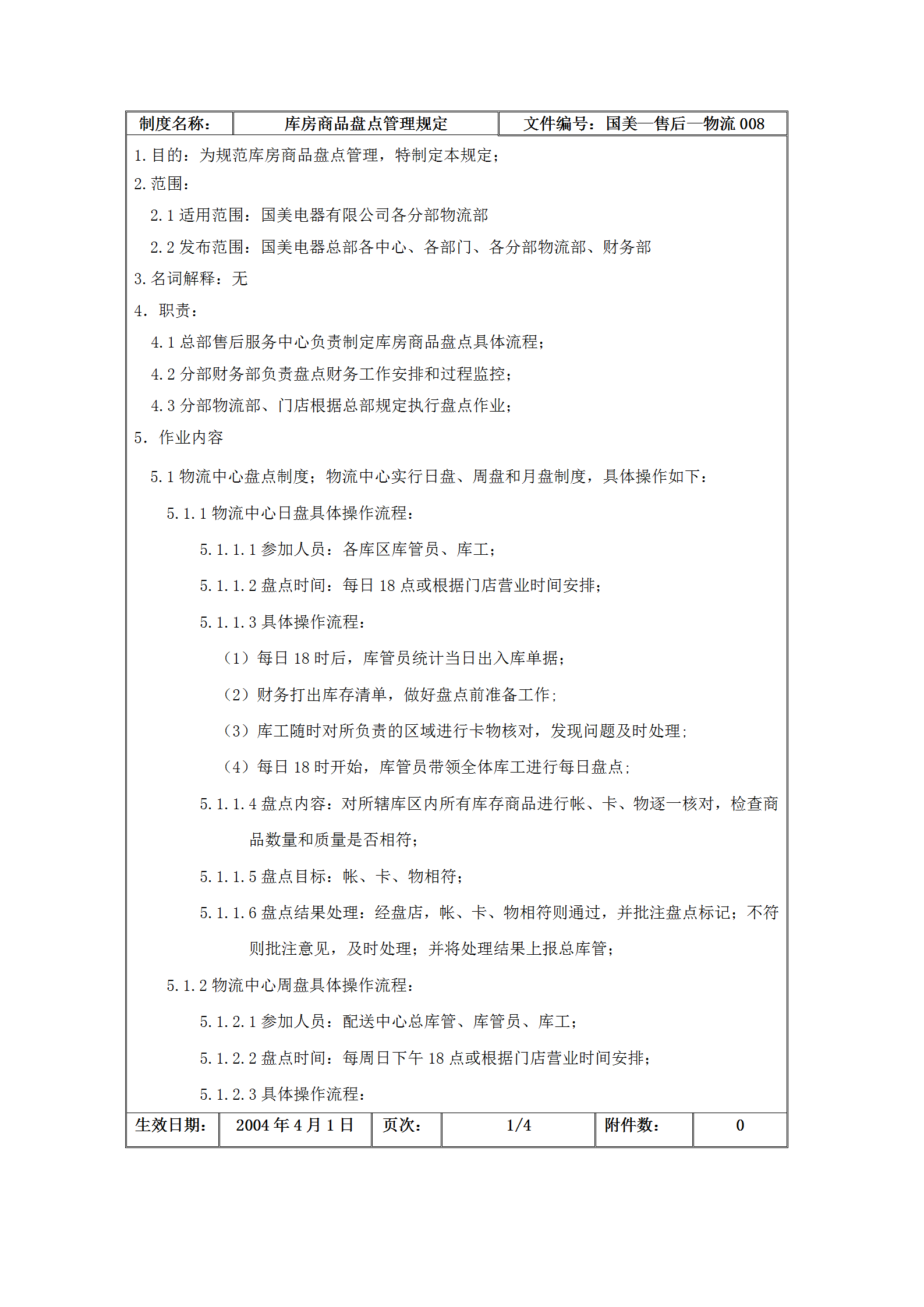 国美电器库房商品盘点管理制度word模板-1