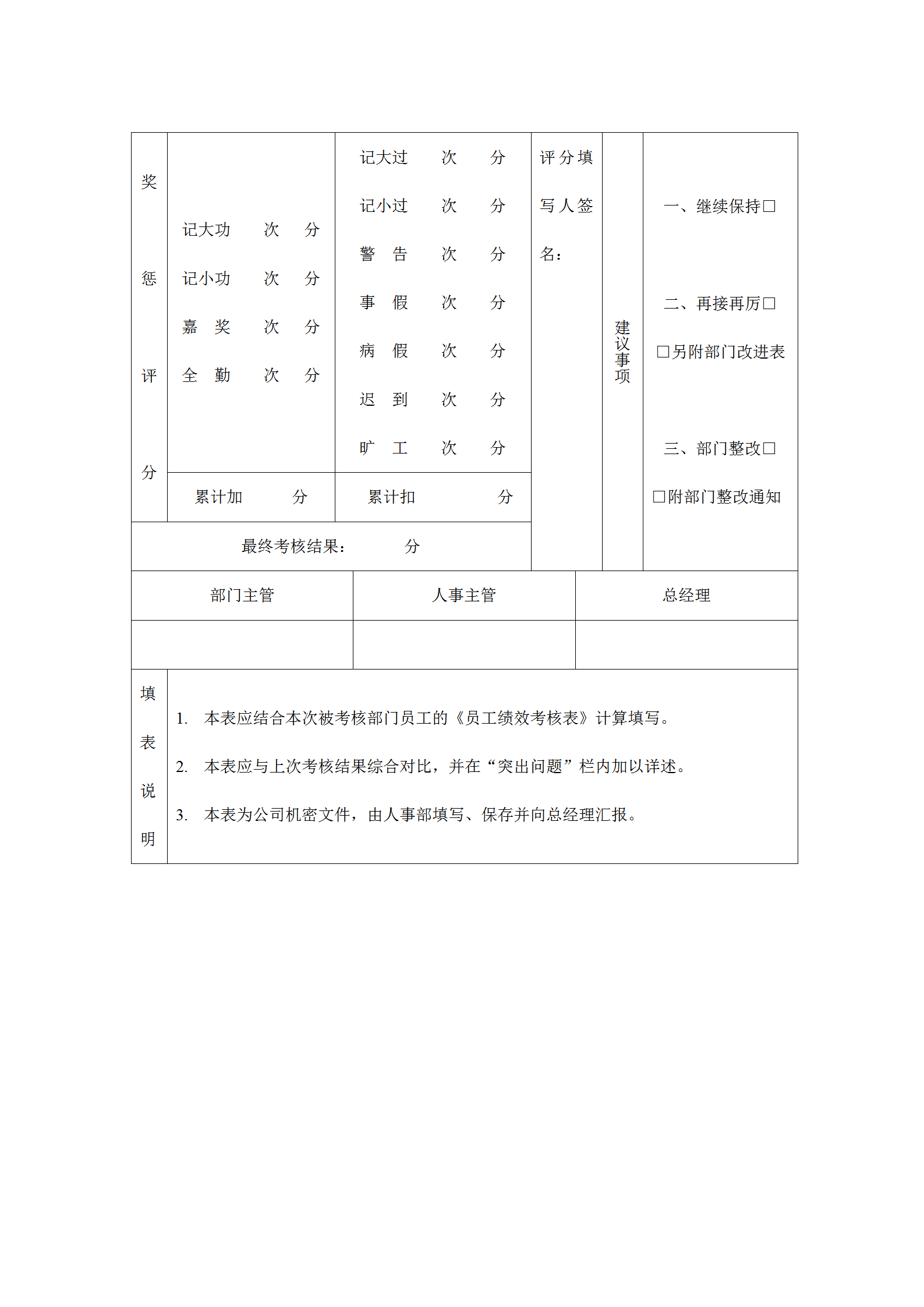 公司部门绩效考核分析表word模板-1