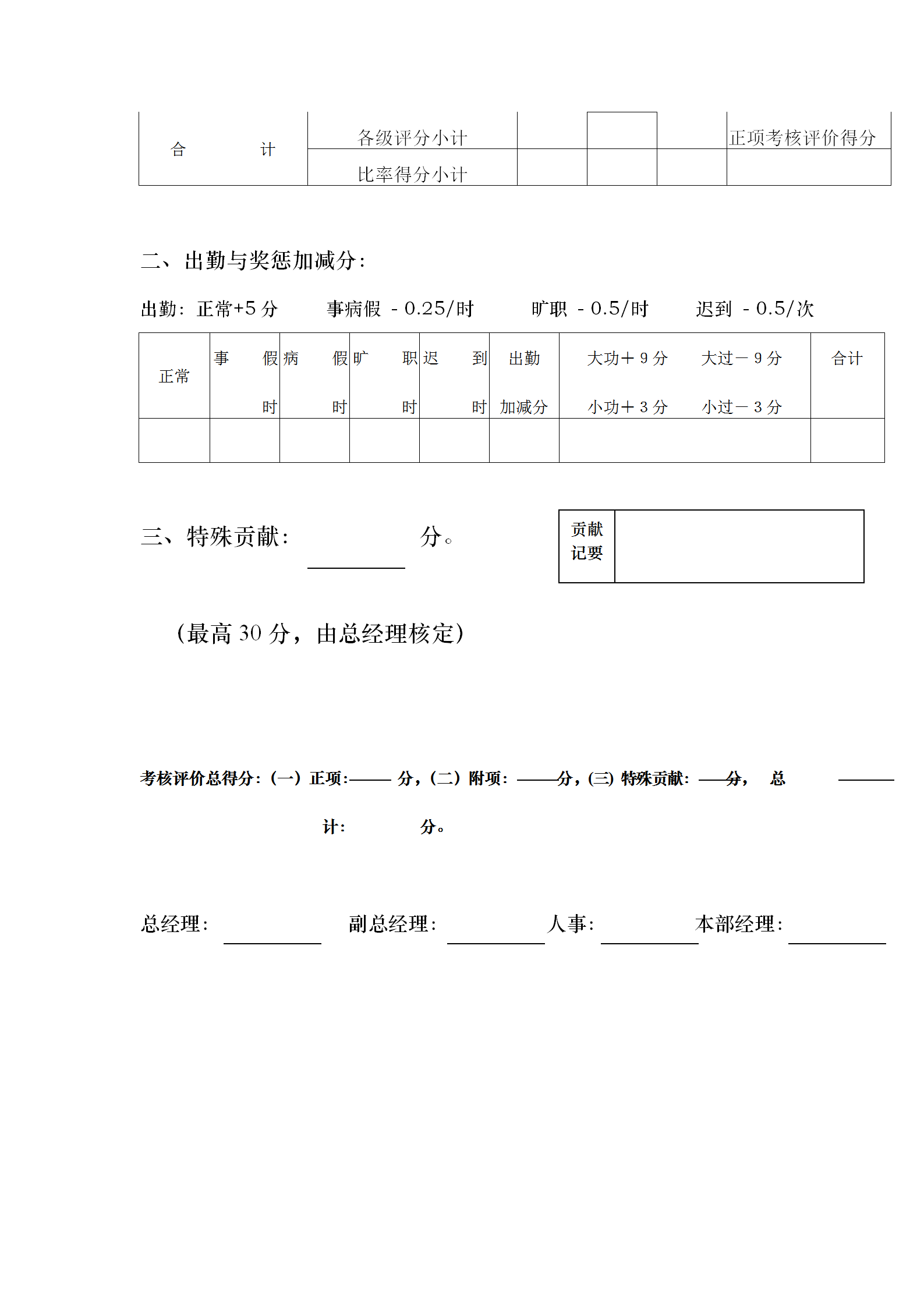 公司部门经理定期考核表word模板-1