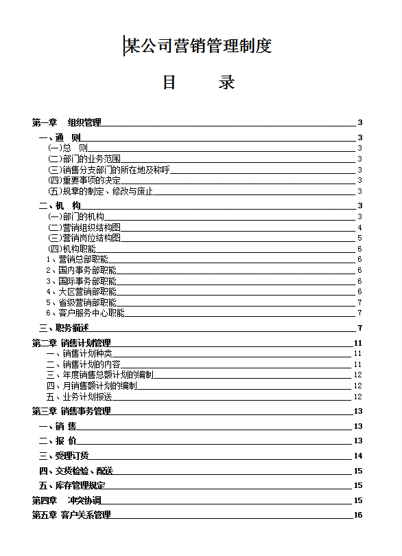 某公司营销管理制度word模板