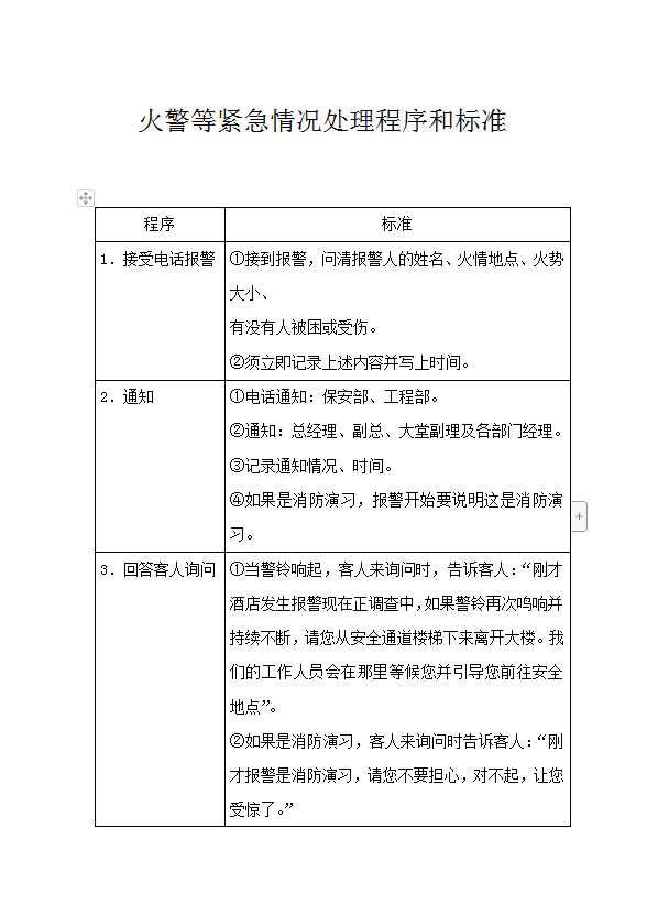 火警等紧急情况处理程序和标准word模板