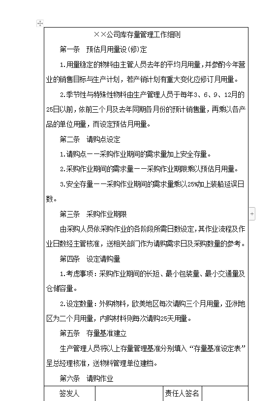 ××公司库存量管理工作细则Word模板