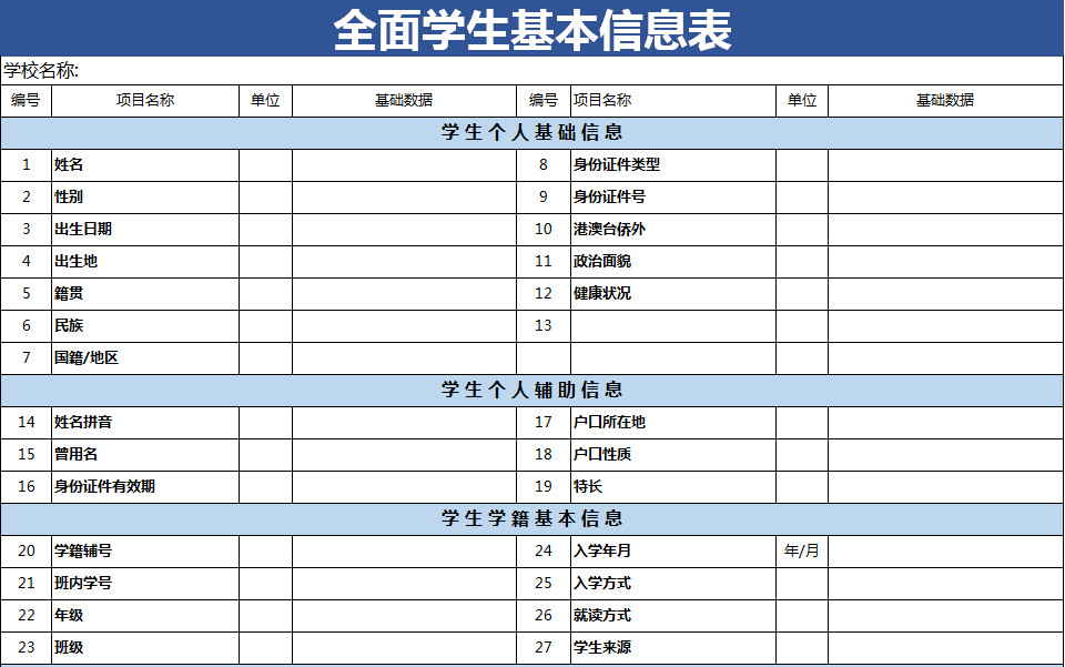 全面学生基本信息表-1