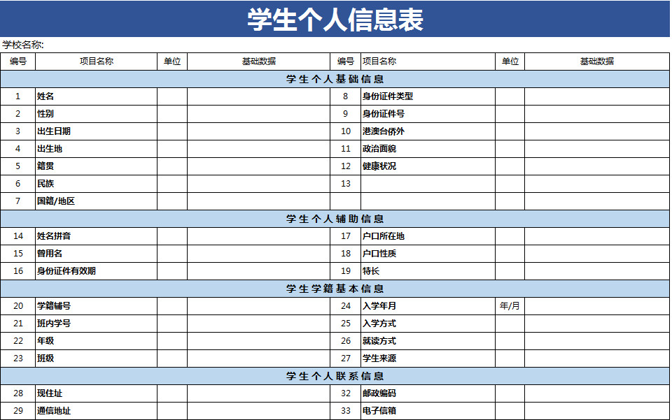 学生个人信息表