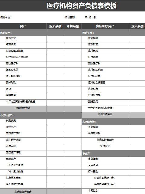 医疗机构资产负债表