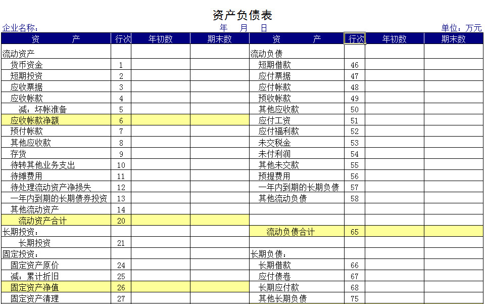 财务报表资产负债表-1