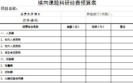 横向科研课题预算表-1