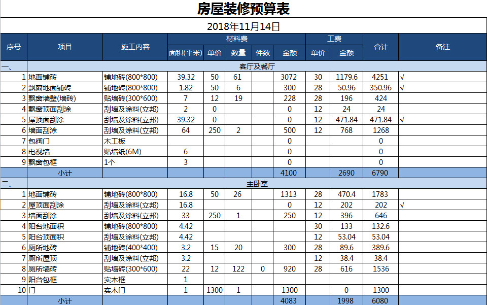 简单大气房屋装修预算表-1