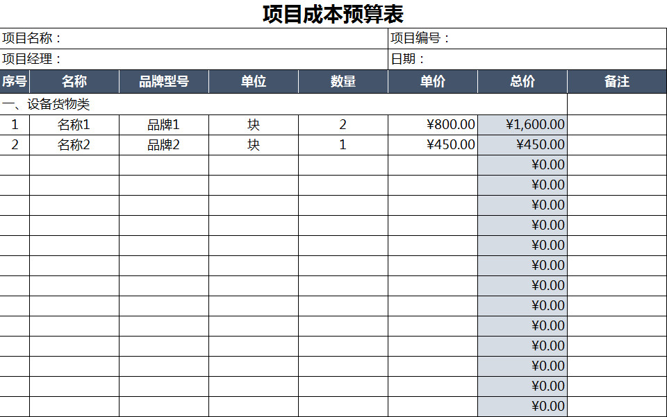 项目成本预算表-1