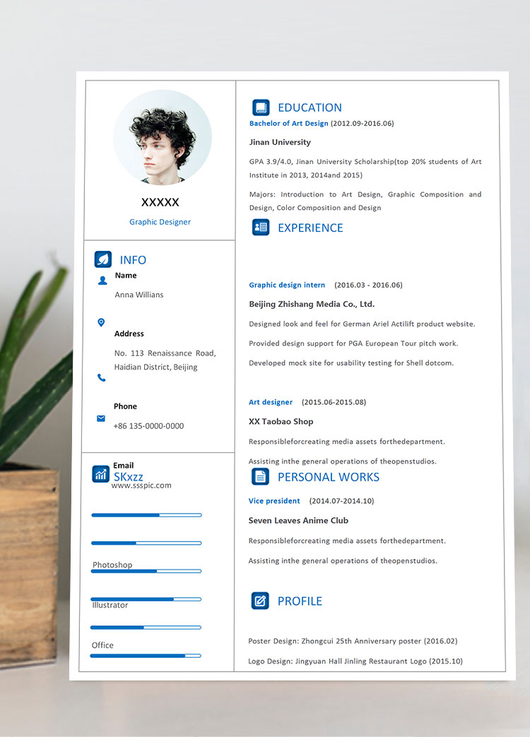 极简圆头像平面设计师英文简历