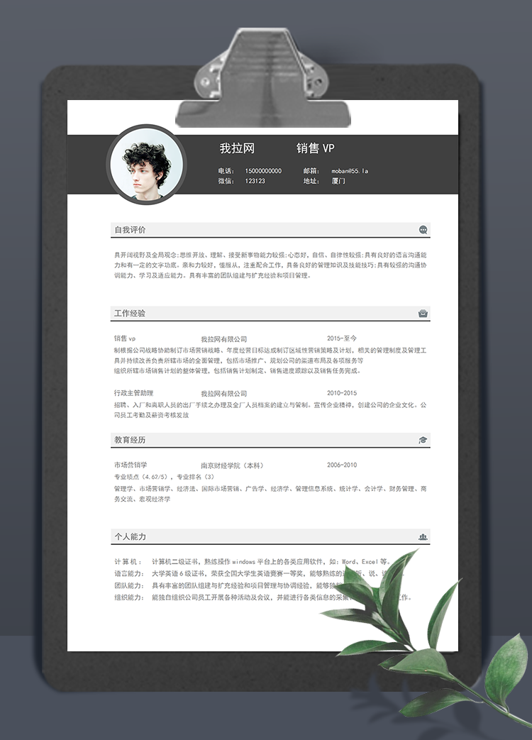 灰色简约风销售vpword简历模板
