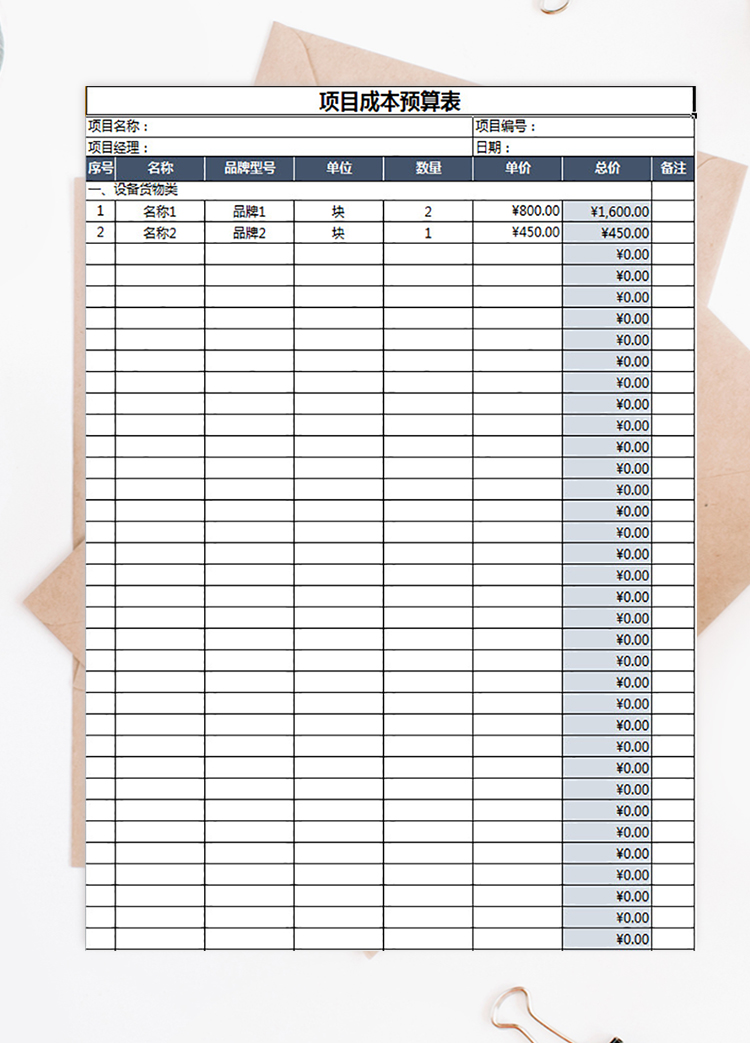 项目成本预算表