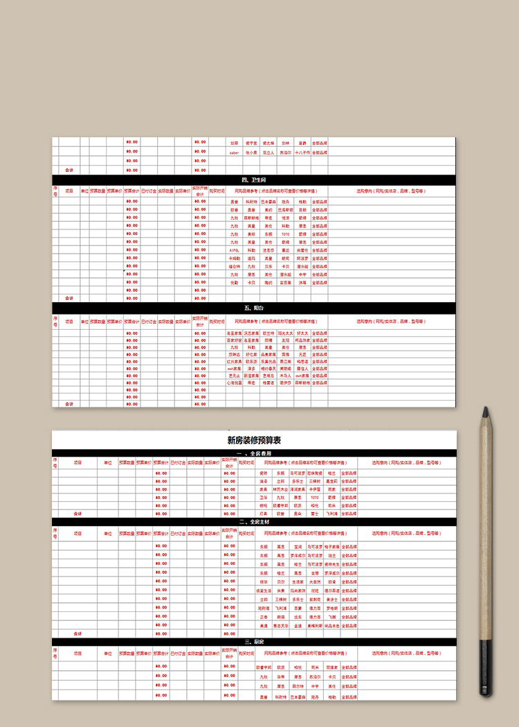 新房装修预算表